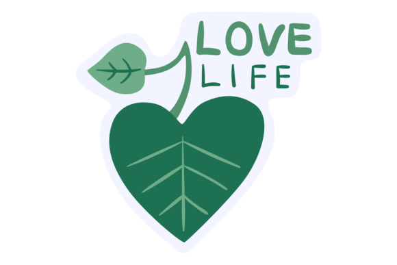 Download Love Life Sticker with Green Leaf. Ecolo - Sticker Collection