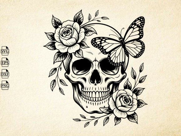 Download Floral Skeleton SVG, Skull with Flowers - Premium Resources