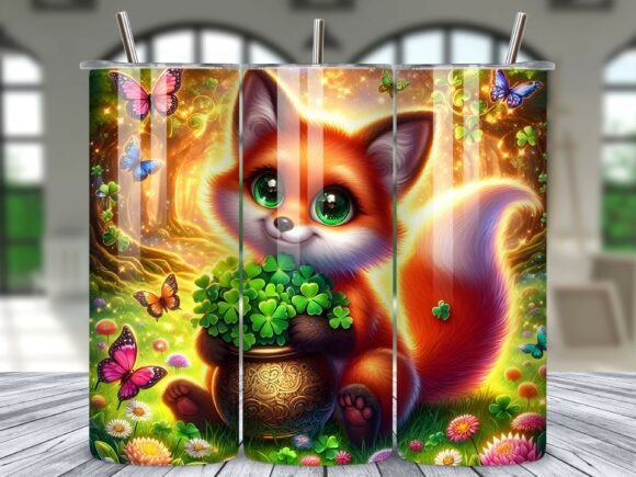 Download Fox with Lucky Clovers Tumbler Wrap PNG - Lucky Collection