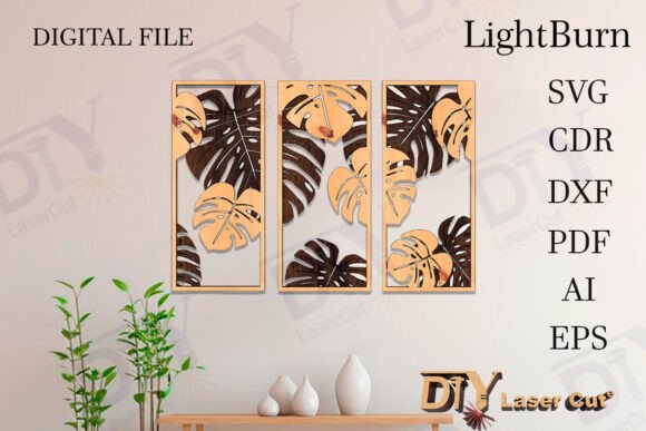 Download 3 Panels Tropical Leaves Wall Decor Svg - Svg Collection