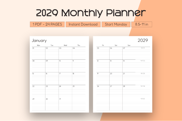 Download 2029 Monthly Planner (Start Monday) - 2029 Collection
