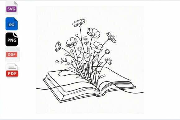 Download Open Book Flowers Line Art SVG PNG DXF - Svg Collection