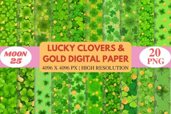 Download Lucky Clovers &amp; Gold Digital Paper - Lucky Collection